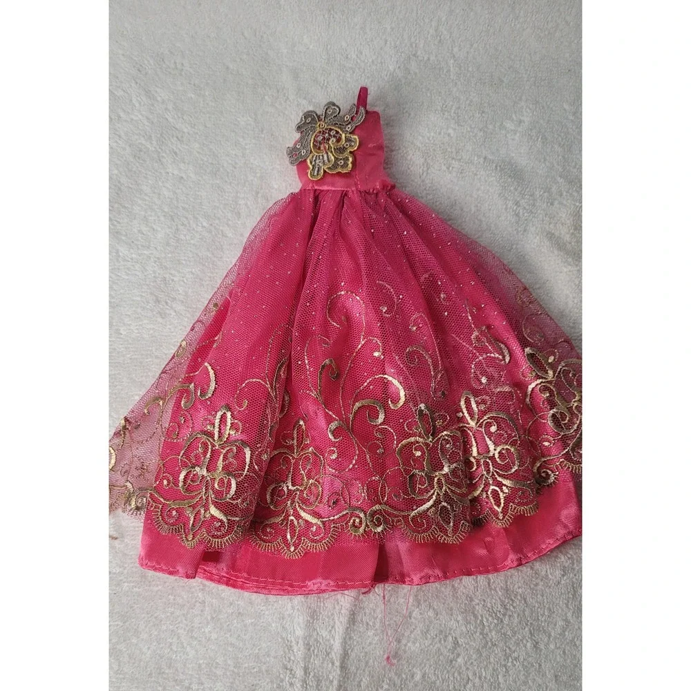 Pink Doll Ball Gown Gold Glitter Filigree Princess Formal Dress Outfit Accessory